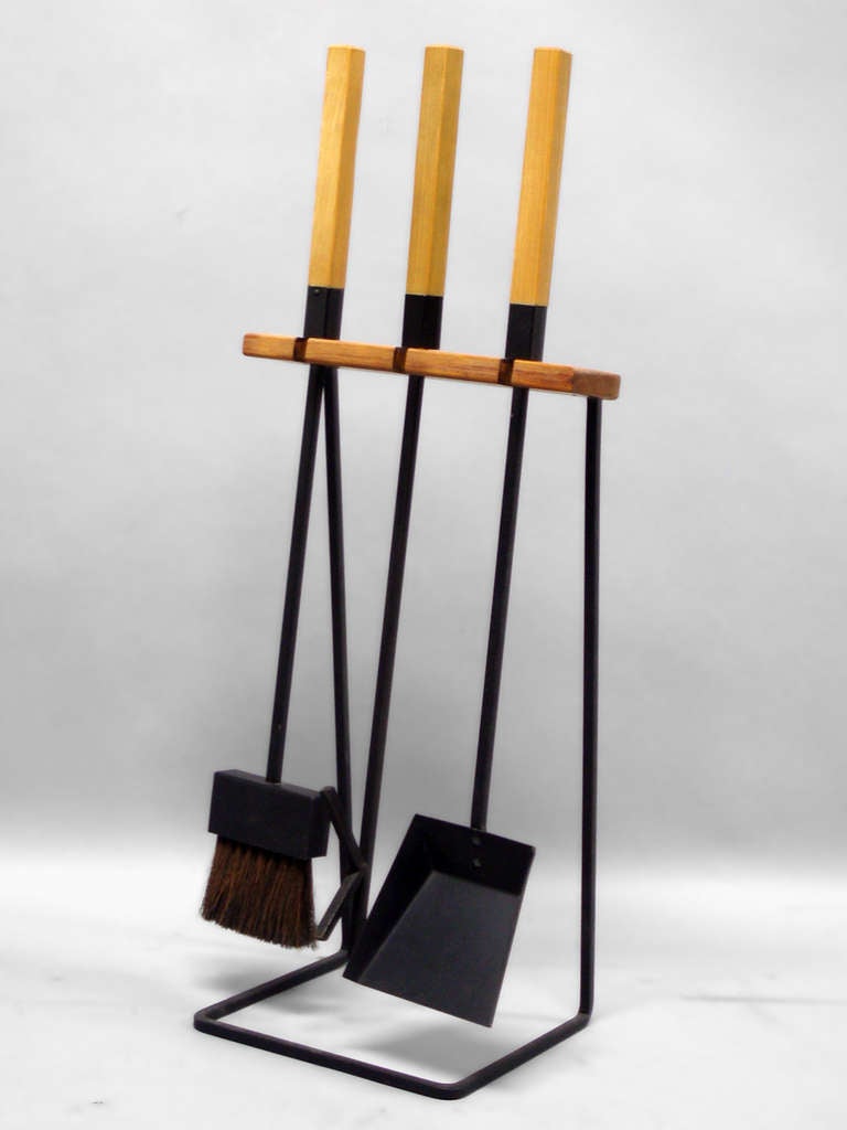 Wood Handle Modernist Fire Tools at 1stDibs