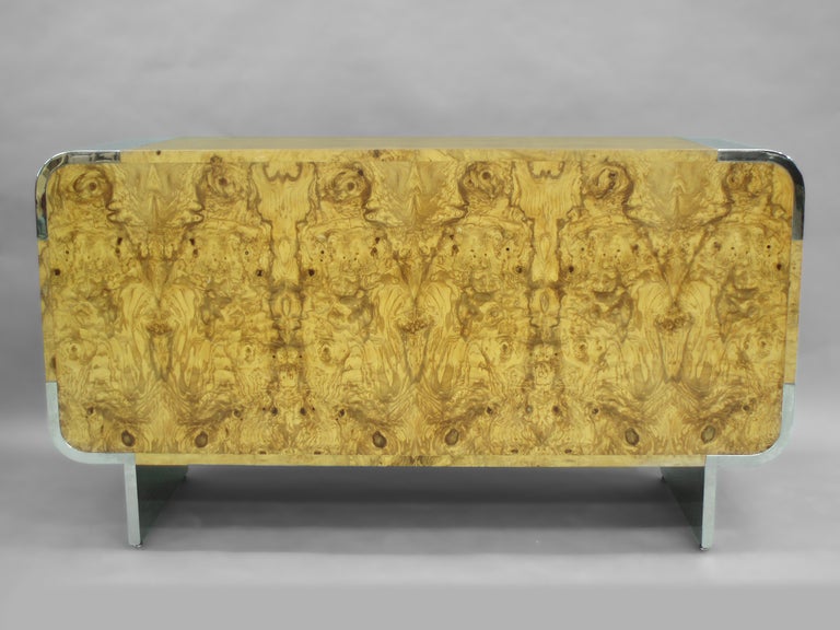 American Chrome Trim Burl Credenza by Pace Furniture