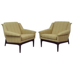 Pair of Walnut Base Armchairs Attributed to H.W. Klein