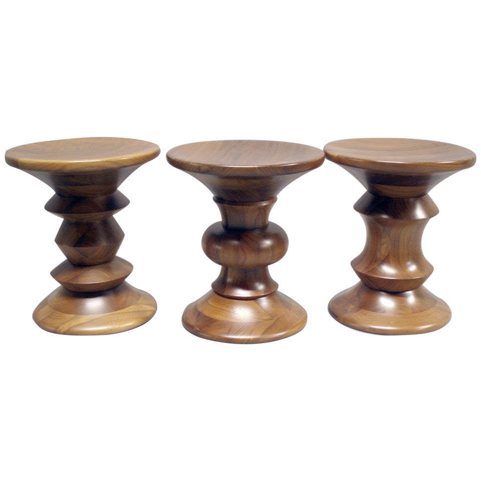 Three Eames Walnut Time Life Stools by Charles and Ray Eames