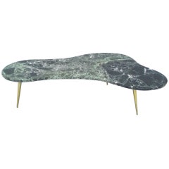 Biomorphic Marble Top Brass Leg Coffee Table Attributed to Robsjohn-Gibbings
