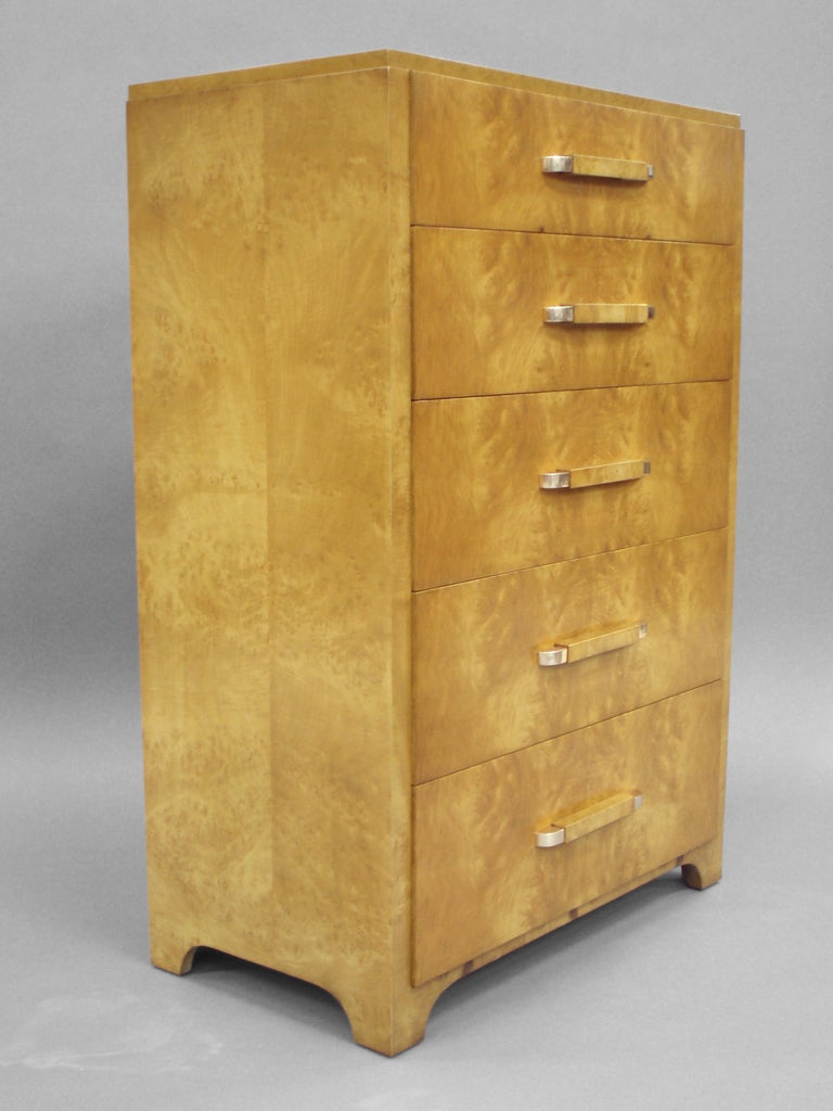 Lacquered American Art Deco Moderne Burl Wood Chest of Drawers Attributed to Donald Deskey
