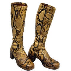 Vintage Pair of Disco Era Snakeskin Platform Boots