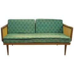 Teak Frame Settee with Drop Down Cane Sides by Peter Hvidt