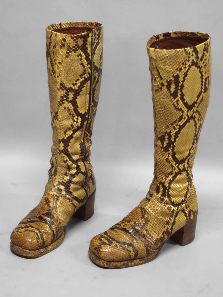 Mid-Century Modern Pair of Disco Era Snakeskin Platform Boots