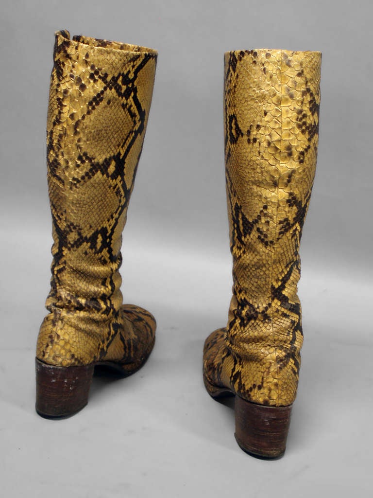 English Pair of Disco Era Snakeskin Platform Boots