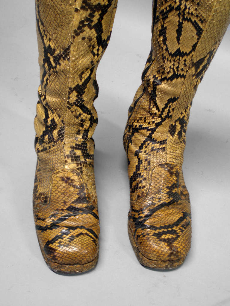 Pair of Disco Era Snakeskin Platform Boots In Excellent Condition In Ferndale, MI