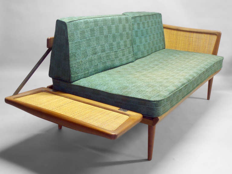 Danish Teak Frame Settee with Drop Down Cane Sides by Peter Hvidt