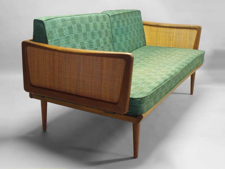 Teak Frame Settee with Drop Down Cane Sides by Peter Hvidt In Good Condition In Ferndale, MI