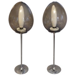 Pair of Chrome Base Stemlite Mushroom Lamps with Original Tapio Wirkkala Bulbs