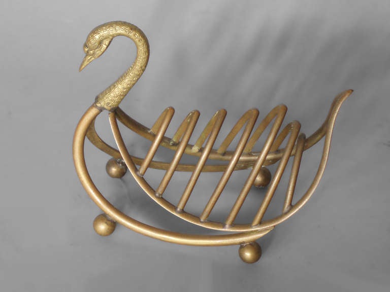 Gio Ponti Style Brass Swan Desk Top Letter Holder. Stamped Made in Italy