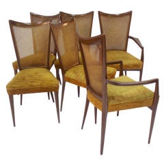 Set of Six Walnut with Cane Back Chairs by Erno Fabry