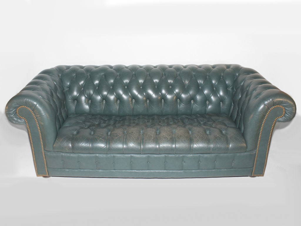 Leather Chesterfield Tuxedo Box Style Sofa