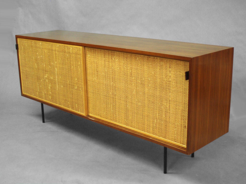 Sliding Cane Door Walnut Credenza by Florence Knoll at 1stDibs