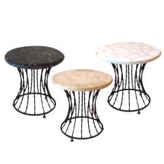 Set of Three Wrought Iron Base Marble Top Tables