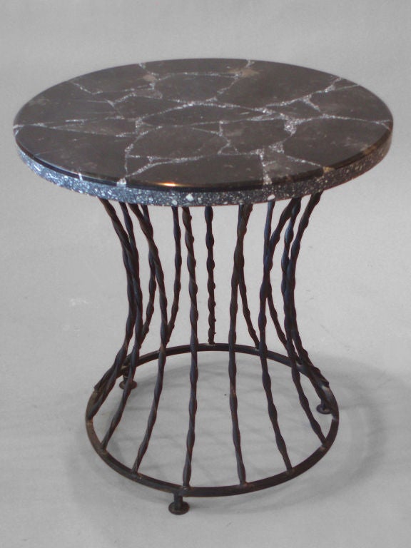 Set of Three Wrought Iron Base Marble Top Tables