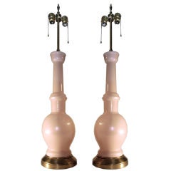 Retro Pair Pink Glass Lamps - Signed Warren Kessler