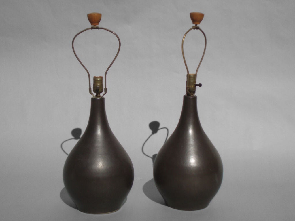 Pair Chocolate Glaze Table Lamps by Gordon and Jane Martz