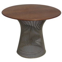 Walnut Top Chrome Wire Base Occasional Table by Warren Platner
