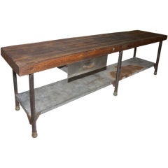 Large Early Industrial Work table, Kitchen Island table