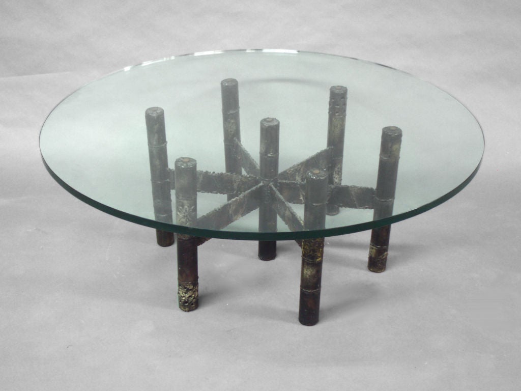 Brutal Look Welded Base Glass Top Cocktail Table by Paul Evans