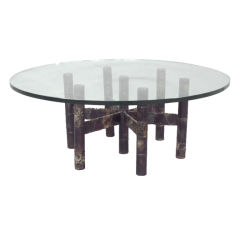Brutal Look Welded Base Glass Top Cocktail Table by Paul Evans