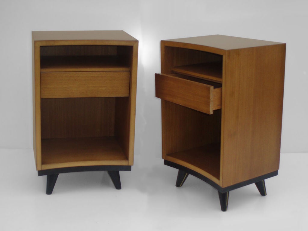 Ebonized Base Mahogany Nightstands Possibly by Cavalier Company