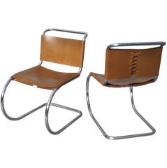 Pair of Stainless Tube with Leather MR Chairs for Knoll