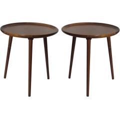 Pair Three Legged Walnut Tables Imported by Selig