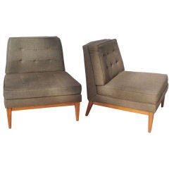  Pair Walnut base Armless Lounge Chairs Attributed to Larsen