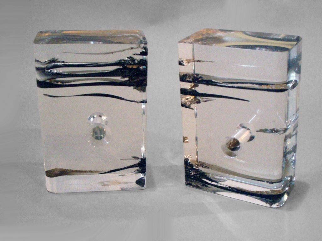 Pair of Moonscape Lucite Bookends by Astrolite Products Ritts Co. of Los Angeles.