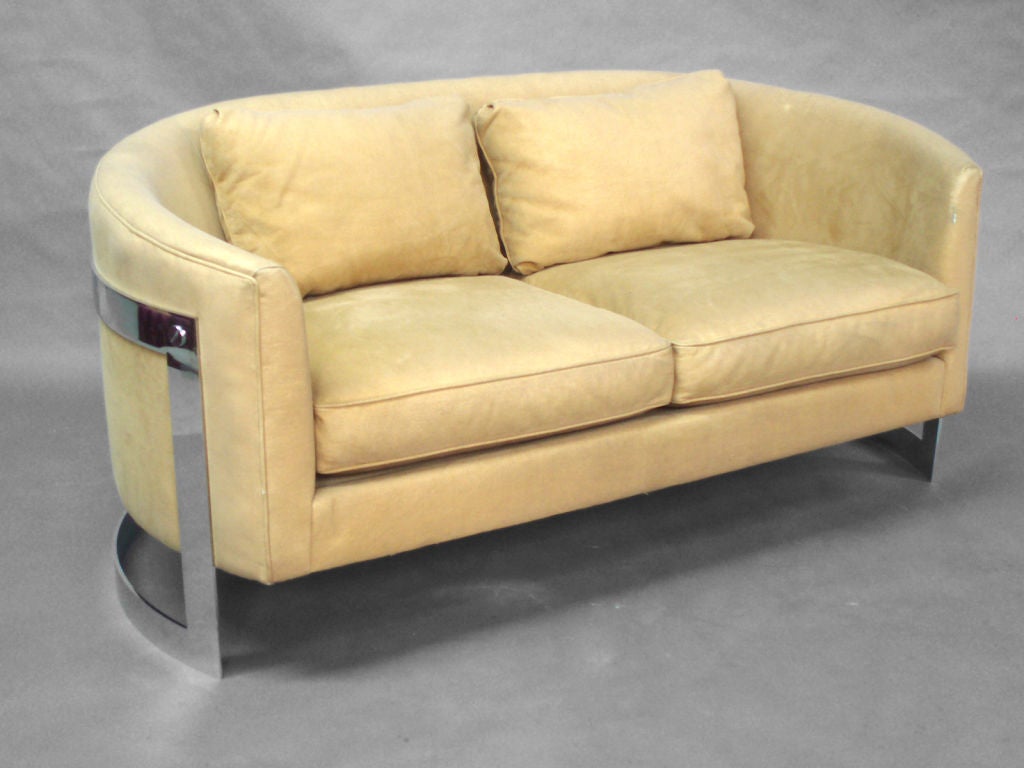 Chrome Frame Barrel Back Settee by Milo Baughman