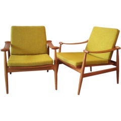 Pair of Teak Frame Lounge Chairs by Finn Juhl