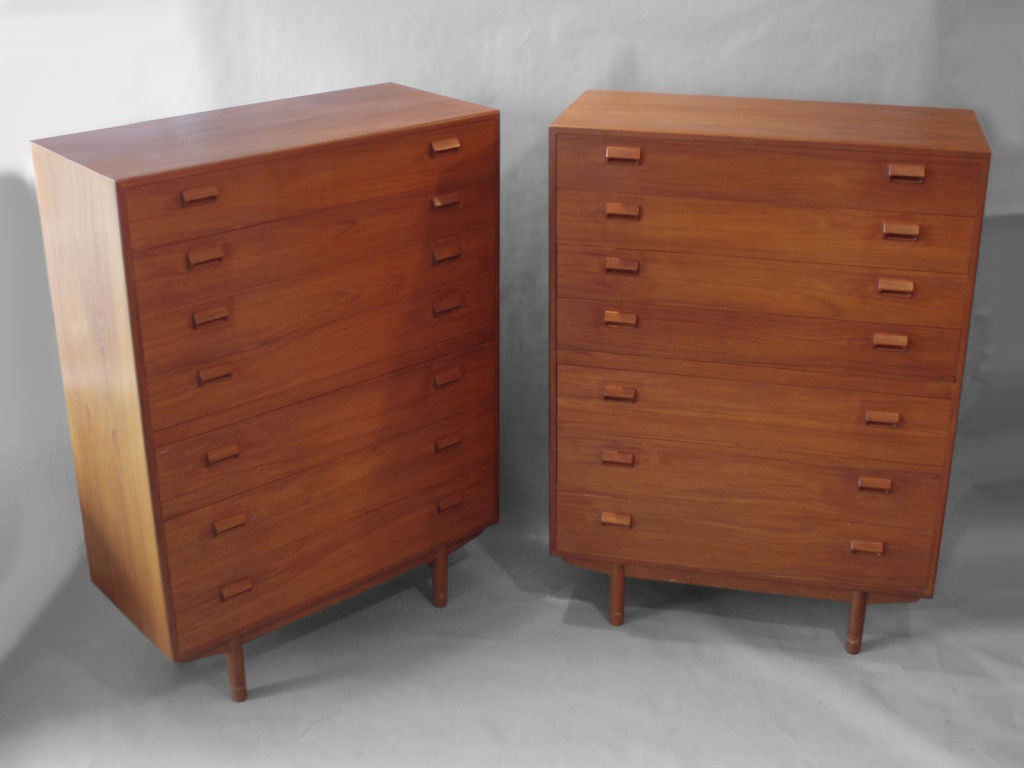 Pair of Seven Drawer Teak Tall Chests by Borge Morgensen