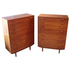 Pair of Seven Drawer Teak Tall Chests by Borge Morgensen