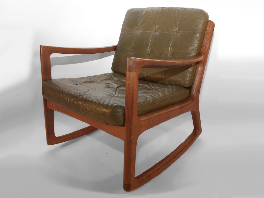 Ole Wanscher for France and Daverkosen Rocker with nice original leather cushions - original finish Teak