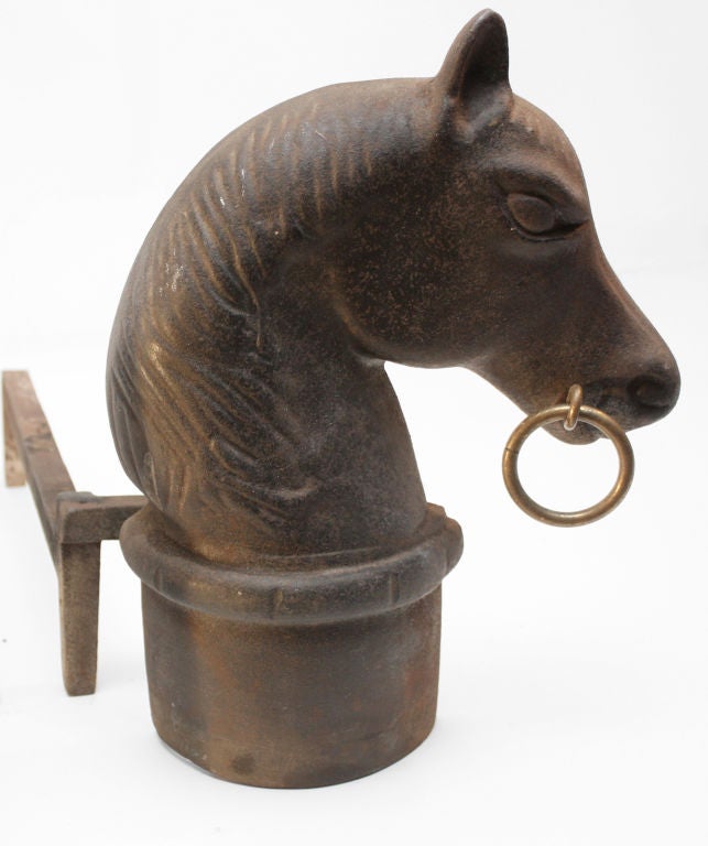 Pair of Horse Head Andirons - Nice Vintage cast Iron
