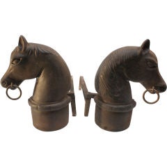 Pair of Horse Head Andirons - Nice Vintage cast Iron