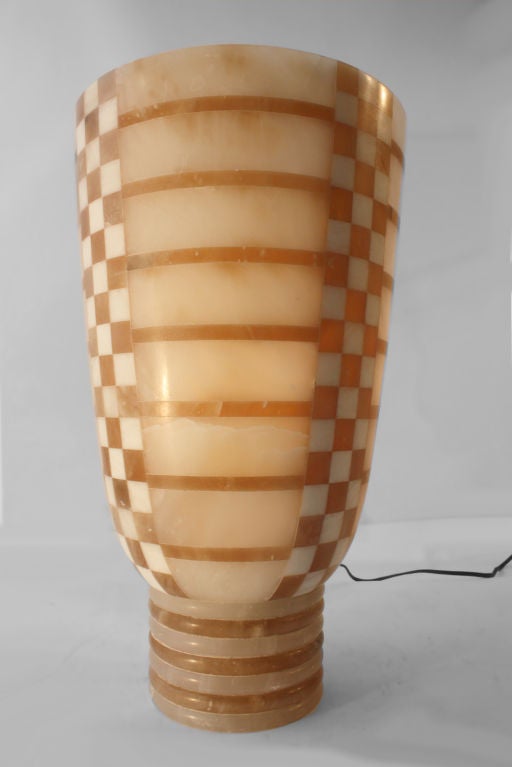 Art Deco Alabaster urn form table lamp - torchiere.  Italian 2 tone geometric design