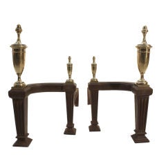 Great Pair Classical  Chenets Andirons - Brass Urn form finials