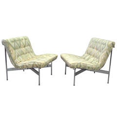 Pair Chrome Base Lounge Chairs by Irwin and Estelle Laverne