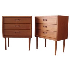 Pair Three Drawer Teak Night Stands Attributed to Borge Mogensen