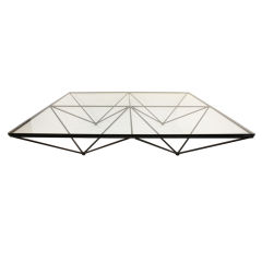 Paolo Piva design steel rod and plate glass coffee table
