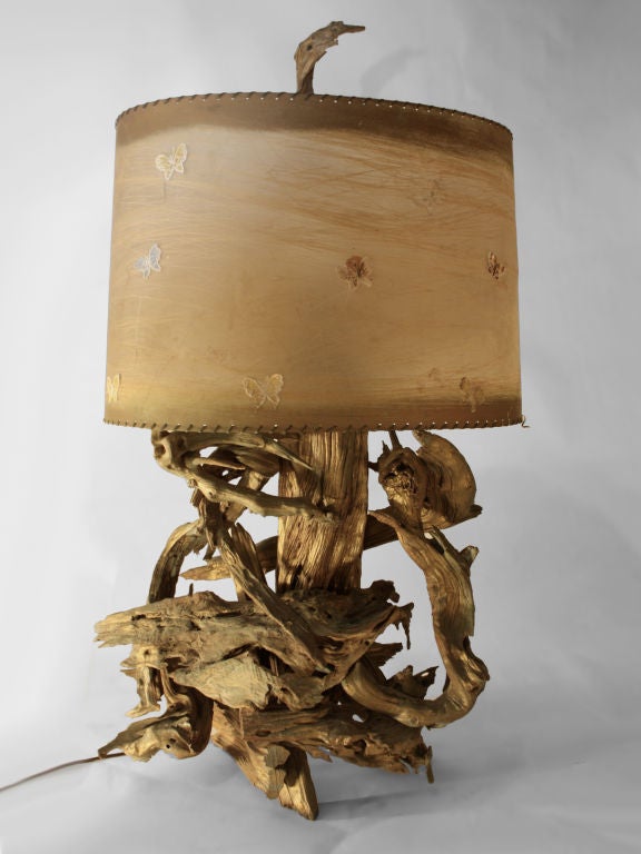 Large driftwood table lamp