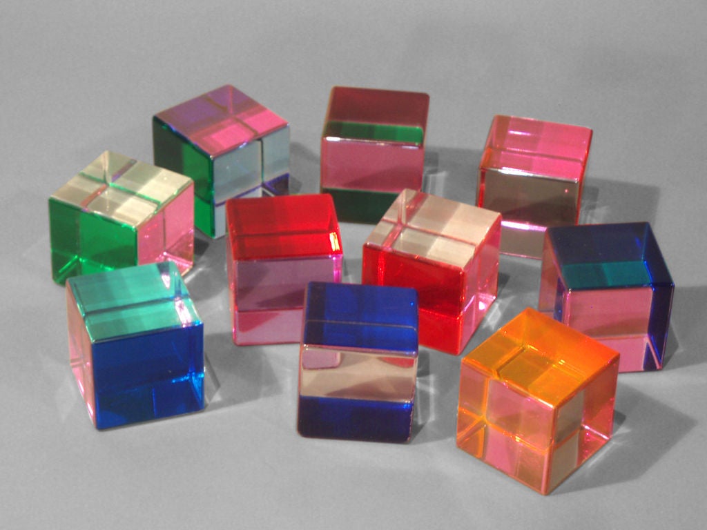 Set of Ten Lucite Color Cubes by Velizar Vasa (B1933),  signed 1994. Each Cube is 2