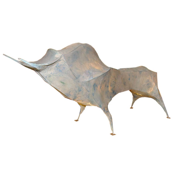 Life Size Paper Mache Bull Sculpture by: Tom Dixon For Sale