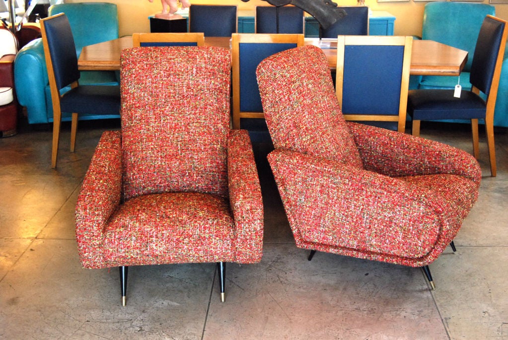 Fabric Pair of 1950's Italian Armchairs For Sale