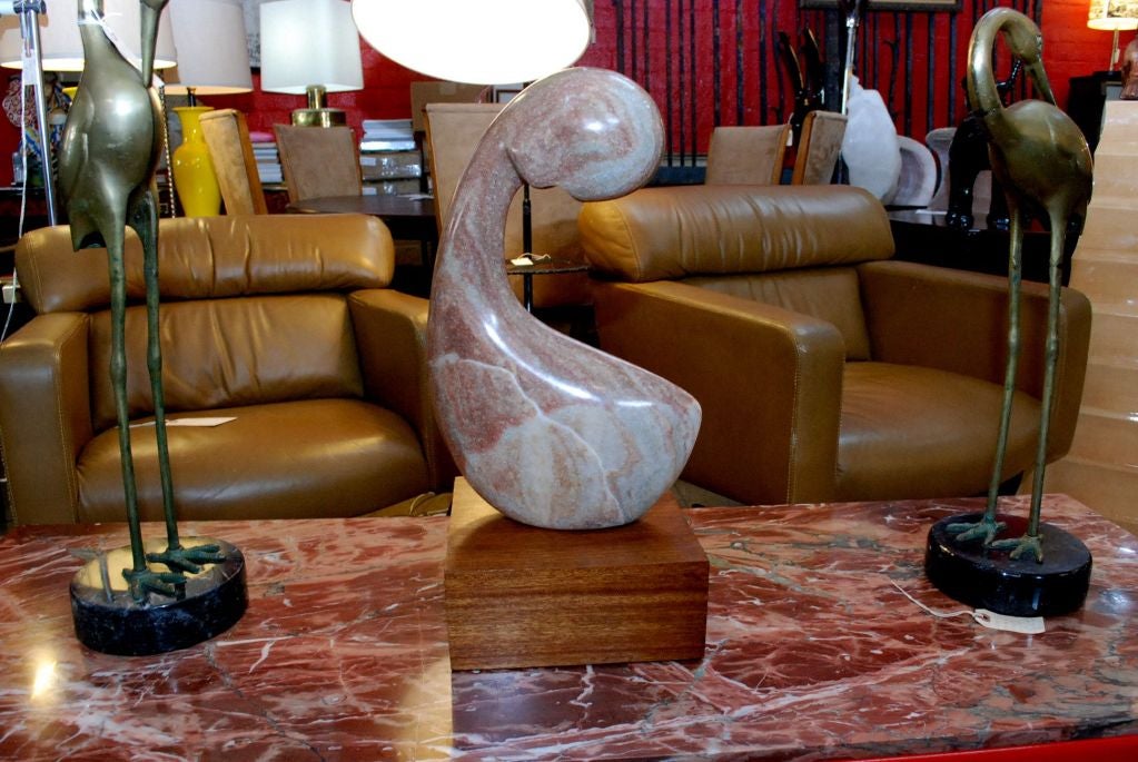 Modern Marble Sculpture with Wood Base by Michael Justice For Sale