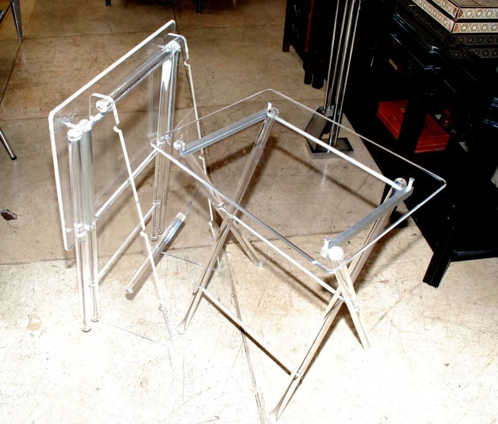 Late 20th Century 1970's Lucite Folding Tables W/ Lucite Stand. For Sale