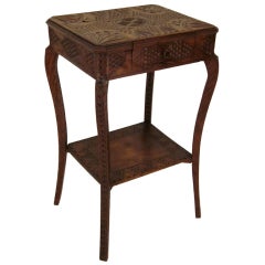 Antique 19th C. Country French Carved Side Table